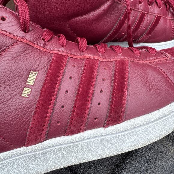 Adidas Pro Model Shell Toe Burgundy Velour Womens 6.5 Leather High Top AC7906 - Picture 5 of 12